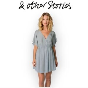 & Other Stories Mint White Tie Back Boho Mini Dress Size 8 Lightweight Summer